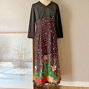 Vintage 60s 70s Mod Black Flower Power Maxi Dress‎ floral retro colorful medium